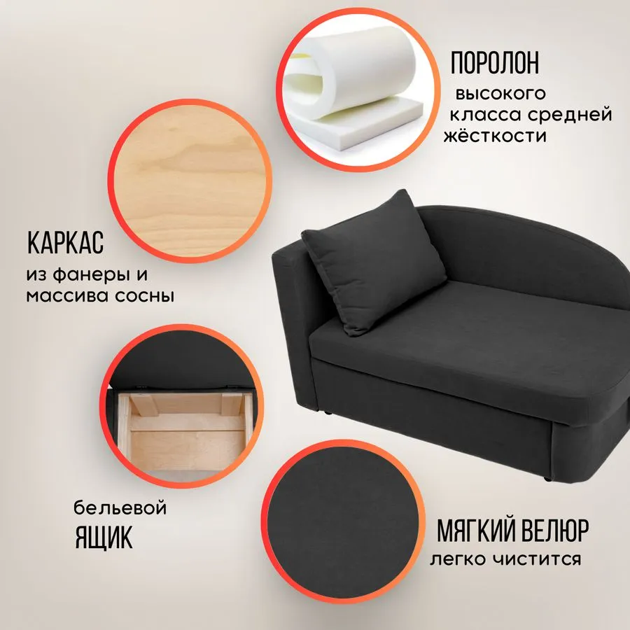 Диван-кровать левая 1050 графит Brendoss в Асбесте - asbest.mebel-e96.ru