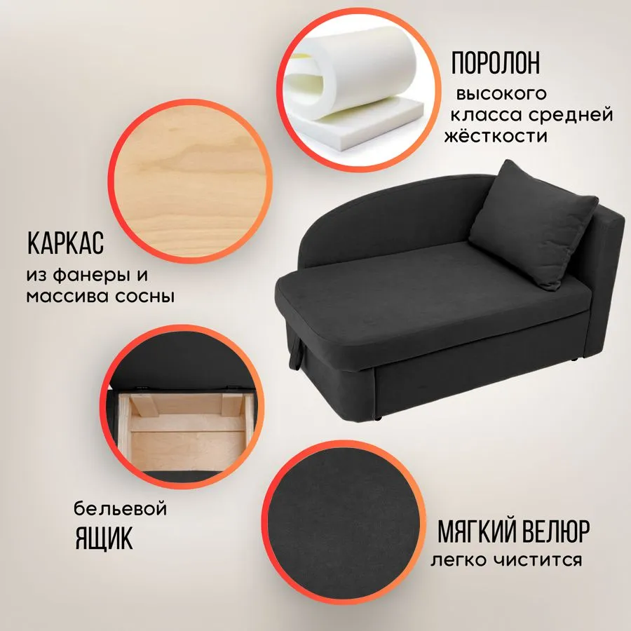 Диван-кровать правая 1050 графит Brendoss в Асбесте - asbest.mebel-e96.ru