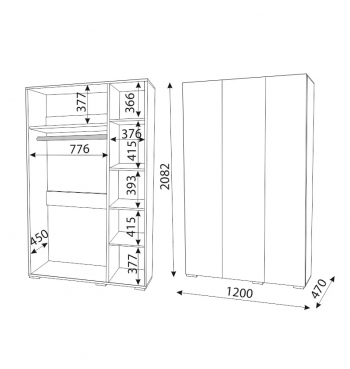 Шкаф 1200 мм 3-х створчатый Осло (ручка брусок) (Риннер) в Асбесте - asbest.mebel-e96.ru