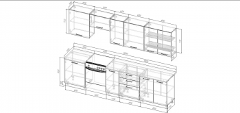 Кухонный гарнитур Санторини 3000 мм, Стол. 26 мм в Асбесте - asbest.mebel-e96.ru