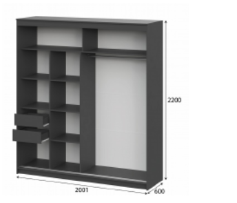 Шкаф-купе ШКП-3 2000 мм графит (СВ) в Асбесте - asbest.mebel-e96.ru