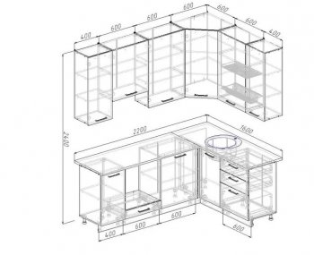 Угловой кухонный гарнитур Антрацит 2200х1600 мм в Асбесте - asbest.mebel-e96.ru