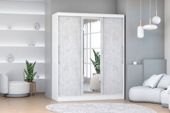 Шкаф-купе 1700 мм 3-х дверный с 1-м зеркалом (арт. 012) белый/цемент (Диал) в Асбесте - asbest.mebel-e96.ru