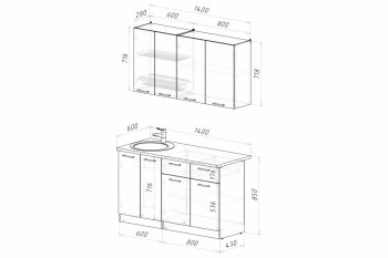 Кухонный гарнитур Асая Медиум 1400 мм (Герда) в Асбесте - asbest.mebel-e96.ru