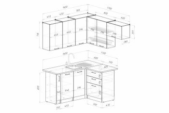 Кухонный гарнитур Асая мега прайм 1600х1700 мм (Герда) в Асбесте - asbest.mebel-e96.ru