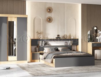 Спальный гарнитур Бася крафт/графит (Миф) в Асбесте - asbest.mebel-e96.ru