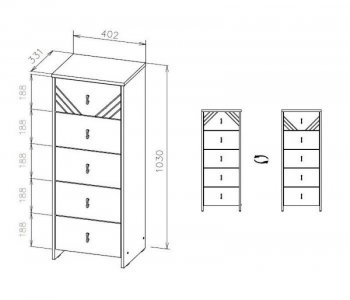 Комод (5 ящиков) Байкал Графит/Дуб золотой (СВ) в Асбесте - asbest.mebel-e96.ru