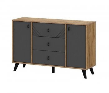 Комод 3 ящ. двухств. Байкал Графит/Дуб золотой (СВ) в Асбесте - asbest.mebel-e96.ru