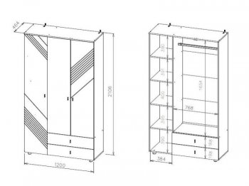 Шкаф 1200 мм трехстворчатый (с ящиками) Байкал (СВ) в Асбесте - asbest.mebel-e96.ru