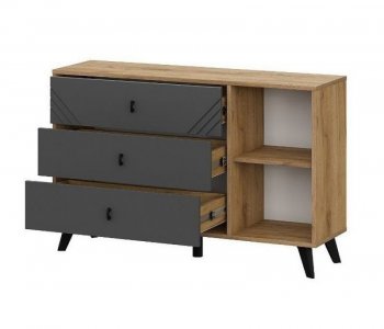 Комод 3 ящика (со створкой) Байкал Графит/Дуб золотой (СВ) в Асбесте - asbest.mebel-e96.ru