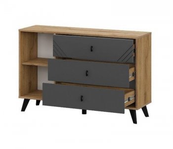Комод 3 ящика (со створкой) Байкал Графит/Дуб золотой (СВ) в Асбесте - asbest.mebel-e96.ru