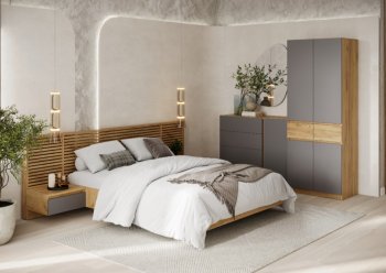 Спальный гарнитур Бостон Лайт серый (Стиль) в Асбесте - asbest.mebel-e96.ru