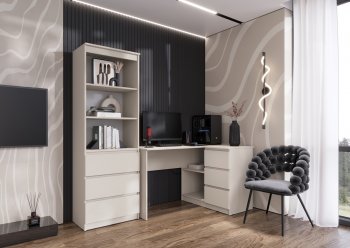 Письменный стол угловой + Стеллаж Челси кашемир (Миф) в Асбесте - asbest.mebel-e96.ru