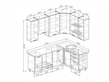 Угловой кухонный гарнитур Дели 2200х1600 мм в Асбесте - asbest.mebel-e96.ru