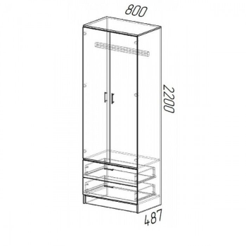 Шкаф 800 мм платяной Дуэт с ящиками белый (Эра) в Асбесте - asbest.mebel-e96.ru