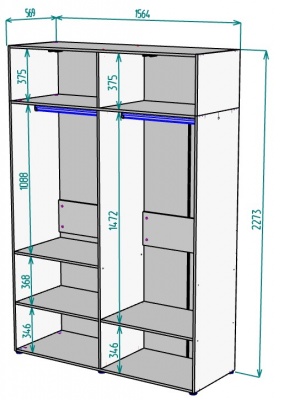 Шкаф 1564 мм Erik H313 + Антресоль HA4 (Графит) в Асбесте - asbest.mebel-e96.ru