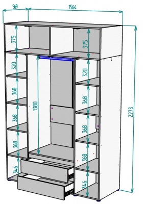 Шкаф 1564 мм Erik H328 + Антресоль HA4 (Белый) в Асбесте - asbest.mebel-e96.ru