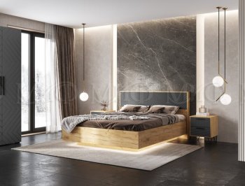 Спальный гарнитур Флэш крафт/графит, модульный (Миф) в Асбесте - asbest.mebel-e96.ru