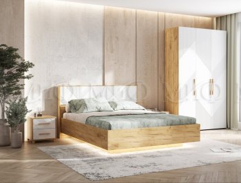 Кровать парящая Ирис крафт/белый с подсветкой (Миф) в Асбесте - asbest.mebel-e96.ru