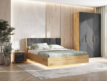 Спальный гарнитур Ирис крафт/графит, модульный (Миф) в Асбесте - asbest.mebel-e96.ru