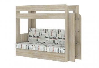 Кровать 2-х ярусная с диваном Карамель 75 сонома/газета в Асбесте - asbest.mebel-e96.ru