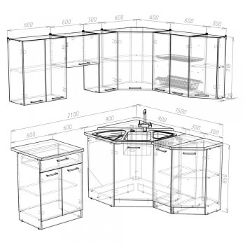 Кухонный гарнитур Кира мега оптима 2100х1500 мм (Герда) в Асбесте - asbest.mebel-e96.ru