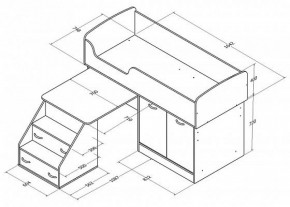 Кровать-чердак Дюймовочка-2 Дуб молочный/орех в Асбесте - asbest.mebel-e96.ru