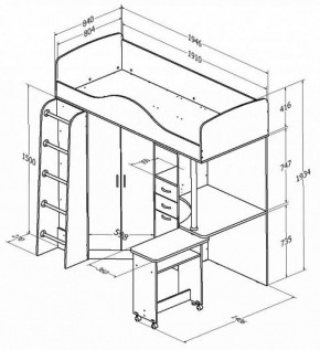 Кровать-чердак Теремок-1 Дуб молочный/Голубой в Асбесте - asbest.mebel-e96.ru