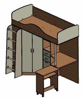 Кровать-чердак Теремок-1 Дуб молочный/Орех в Асбесте - asbest.mebel-e96.ru