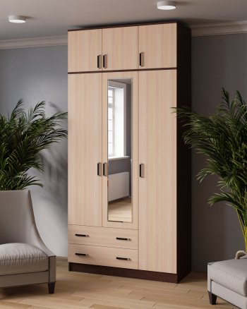 Шкаф Лагуна с антресолью с зеркалом венге/дуб (Текс) в Асбесте - asbest.mebel-e96.ru