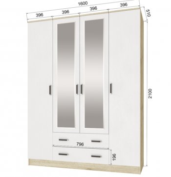 Шкаф 1600 мм Лагуна с антресолью делано/белый (Текс) в Асбесте - asbest.mebel-e96.ru