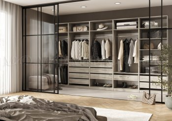 Гардеробная/шкаф 4000 мм Ларго №1 открытая дуб крафт серый (Миф) в Асбесте - asbest.mebel-e96.ru