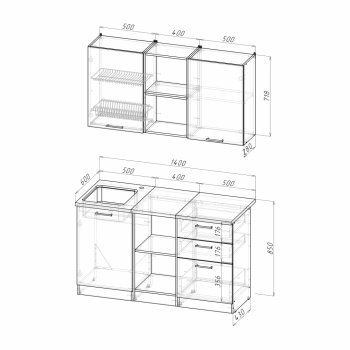 Кухонный гарнитур Лариса медиум 4 1400 мм (Герда) в Асбесте - asbest.mebel-e96.ru