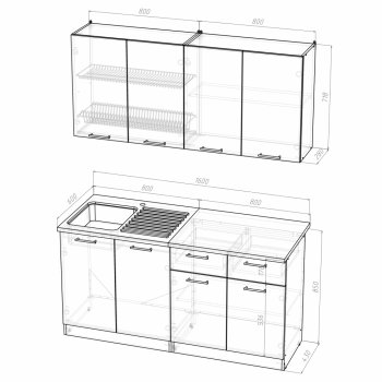 Кухонный гарнитур Лариса стандарт 2 1600 мм (Герда) в Асбесте - asbest.mebel-e96.ru