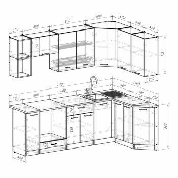 Кухонный гарнитур Лариса прайм 5 2300х1500 мм (Герда) в Асбесте - asbest.mebel-e96.ru