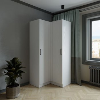 Шкаф угловой Ларс (угол прямой), Белый (Микон) в Асбесте - asbest.mebel-e96.ru
