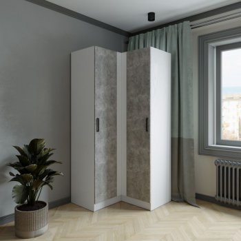 Шкаф угловой Ларс (угол прямой), Белый/Ателье светлое (Микон) в Асбесте - asbest.mebel-e96.ru