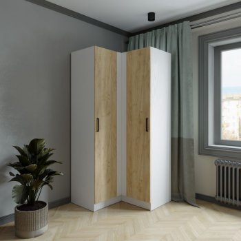 Шкаф угловой Ларс (угол прямой), Белый/Крафт золотой (Микон) в Асбесте - asbest.mebel-e96.ru