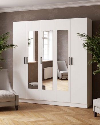 Шкаф 2000 мм Ларс с зеркалом белый (Микон) в Асбесте - asbest.mebel-e96.ru