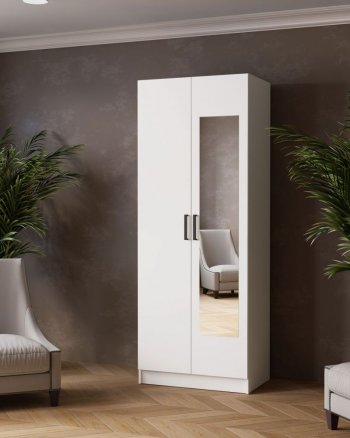 Шкаф 800 мм Ларс с зеркалом белый (Микон) в Асбесте - asbest.mebel-e96.ru