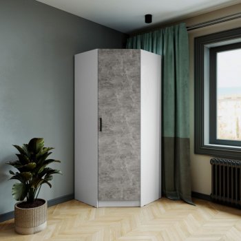 Шкаф угловой Ларс (угол скос), Белый/Ателье светлое (Микон) в Асбесте - asbest.mebel-e96.ru