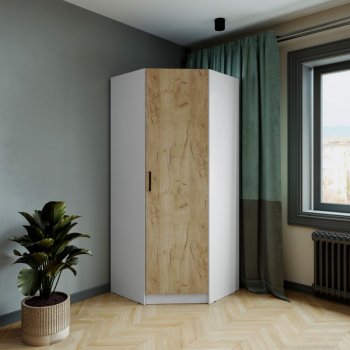 Шкаф угловой Ларс (угол скос), Белый/Крафт золотой (Микон) в Асбесте - asbest.mebel-e96.ru