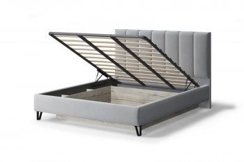 Кровать с ПМ Лаура мягкая Stone (серый), 1600 (МЛК) в Асбесте - asbest.mebel-e96.ru