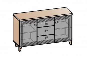 Комод 2дв, 3ящ Лежер КМ-3103 дуб серый/холст вулканический(СанТан) в Асбесте - asbest.mebel-e96.ru