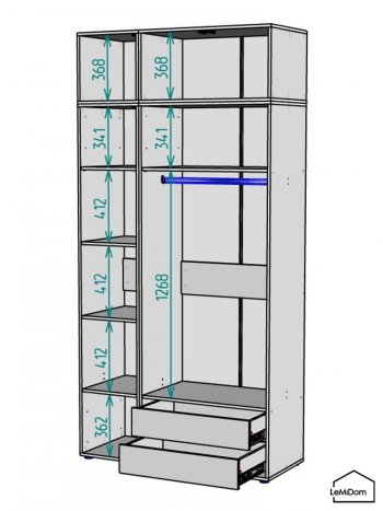 Шкаф с антресолью 1200 мм Linnea MHR-3A-2 2450х1200х510 (ДВ-М 11.1.25) в Асбесте - asbest.mebel-e96.ru