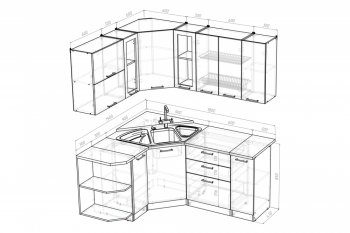 Кухонный гарнитур Лоретта оптима 1500х1800 мм (Герда) в Асбесте - asbest.mebel-e96.ru