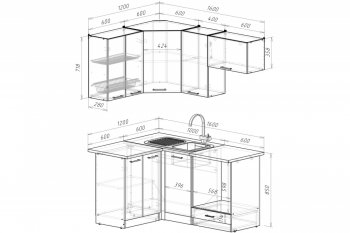 Кухонный гарнитур Лотос мега прайм 1200х1600 мм (Герда) в Асбесте - asbest.mebel-e96.ru