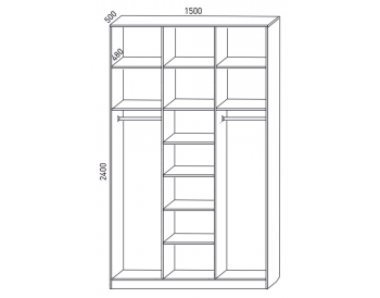 Шкаф распашной 1500 мм М6-3.4 П+Б+П 150 + антресоль (М6) в Асбесте - asbest.mebel-e96.ru