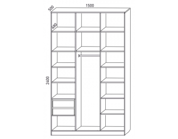Шкаф распашной 1500 мм М6-3.3 Б+П+Б 150 + ящики + антресоль (М6) в Асбесте - asbest.mebel-e96.ru