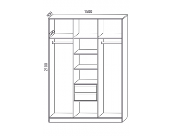 Шкаф распашной 1500 мм М6-3.4 П+Б+П 150 + ящики  (М6) в Асбесте - asbest.mebel-e96.ru